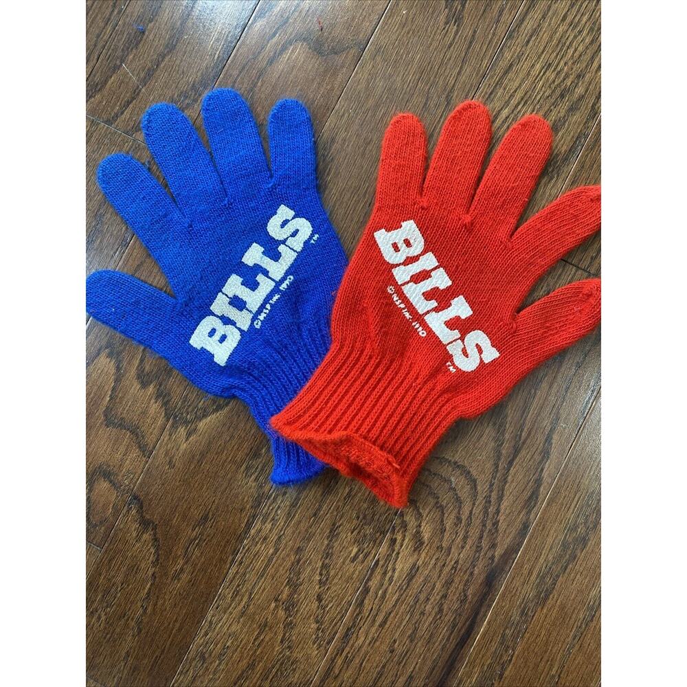 Vintage NFL BUFFAO BILLS 1990 Red & Blue Winter Gloves One Size